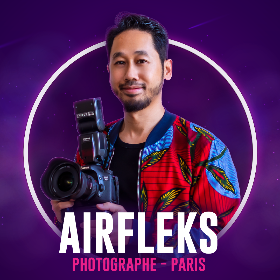 Le portrait de AirFleks sur fond violet.